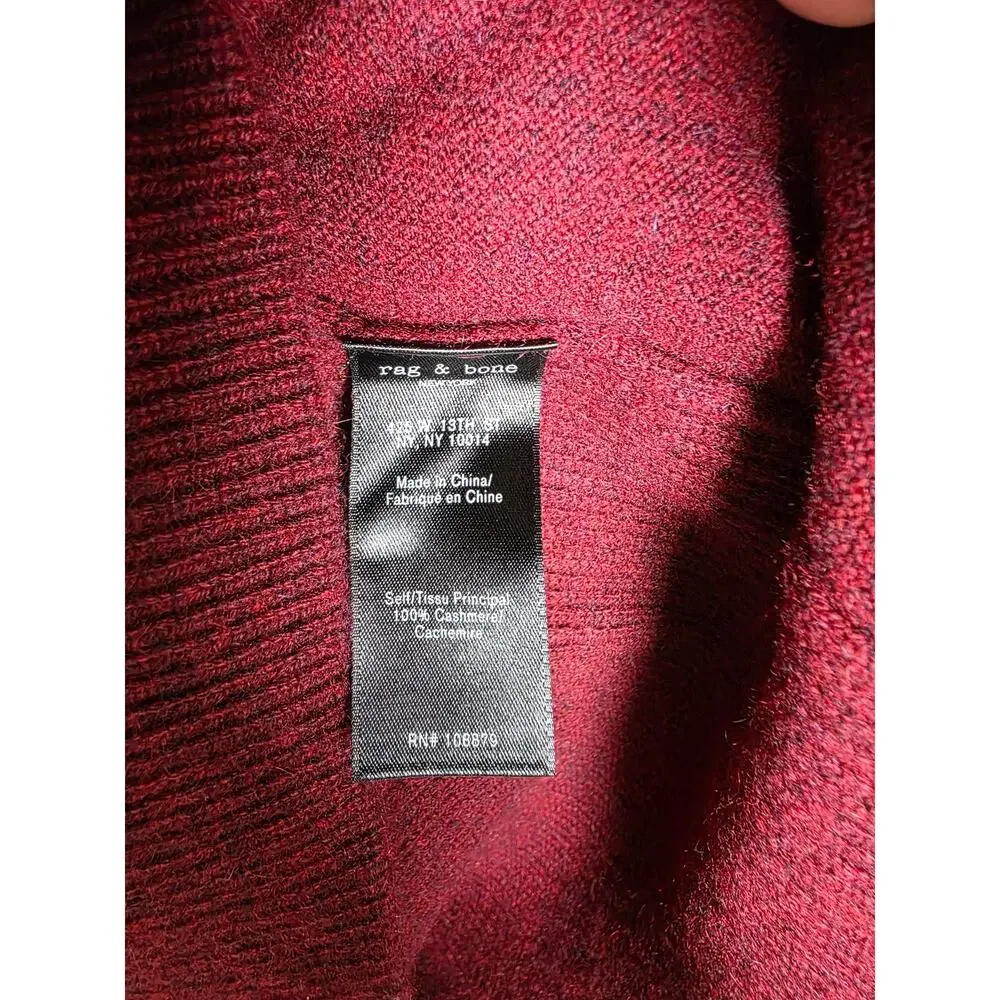 rag & bone 100% Cashmere Crewneck Sweater Heather Burgundy Maroon. Dark Academia